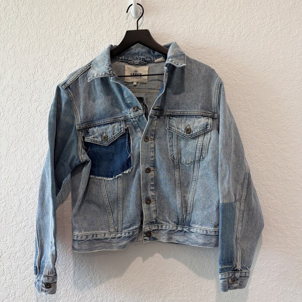 Levi’s Made And Crafted Frayed Hem Patchwork Trucker Jacket Size Large
